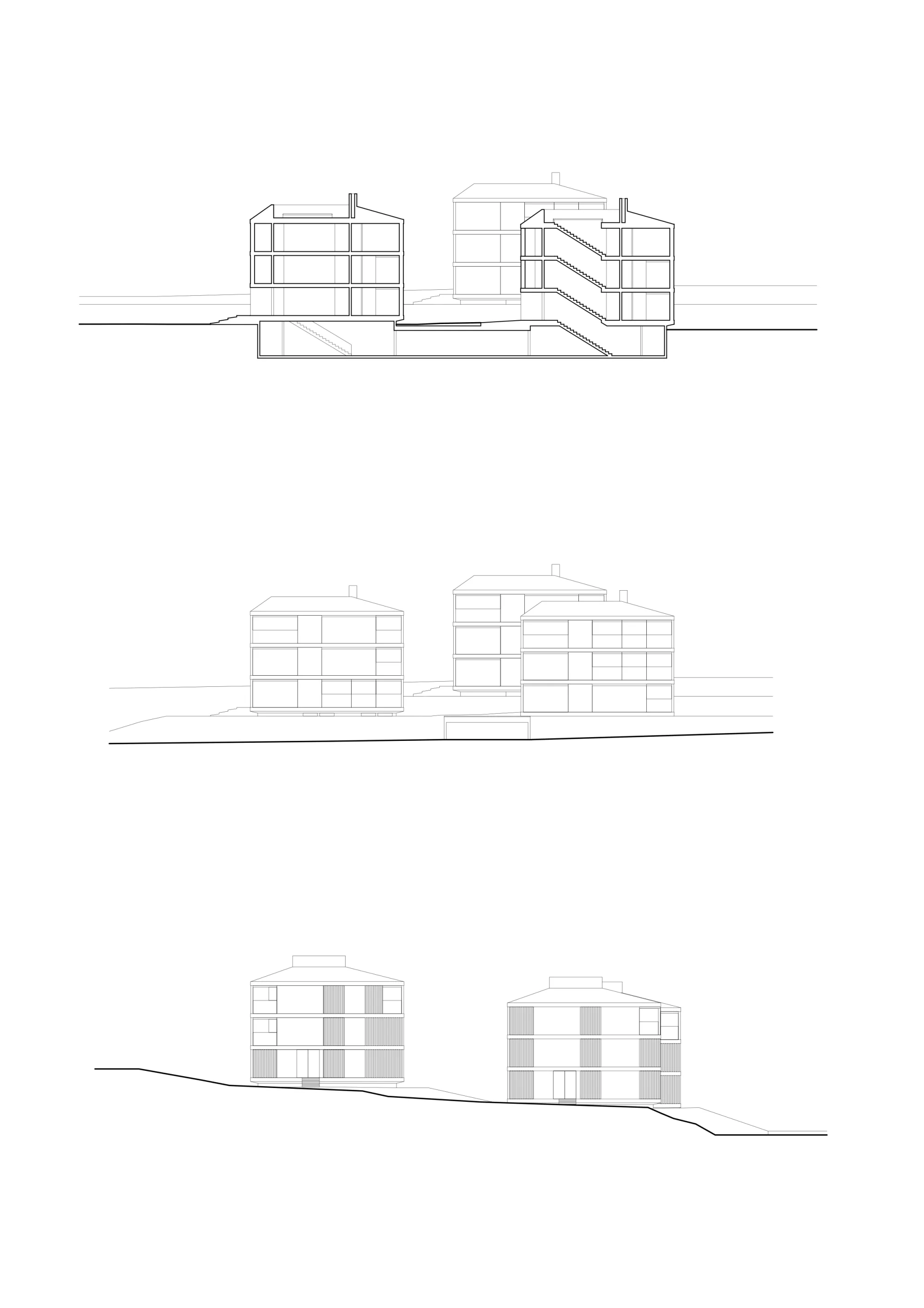 Sections and elevations Philippe Meyer Architecte - HMC 3 villas