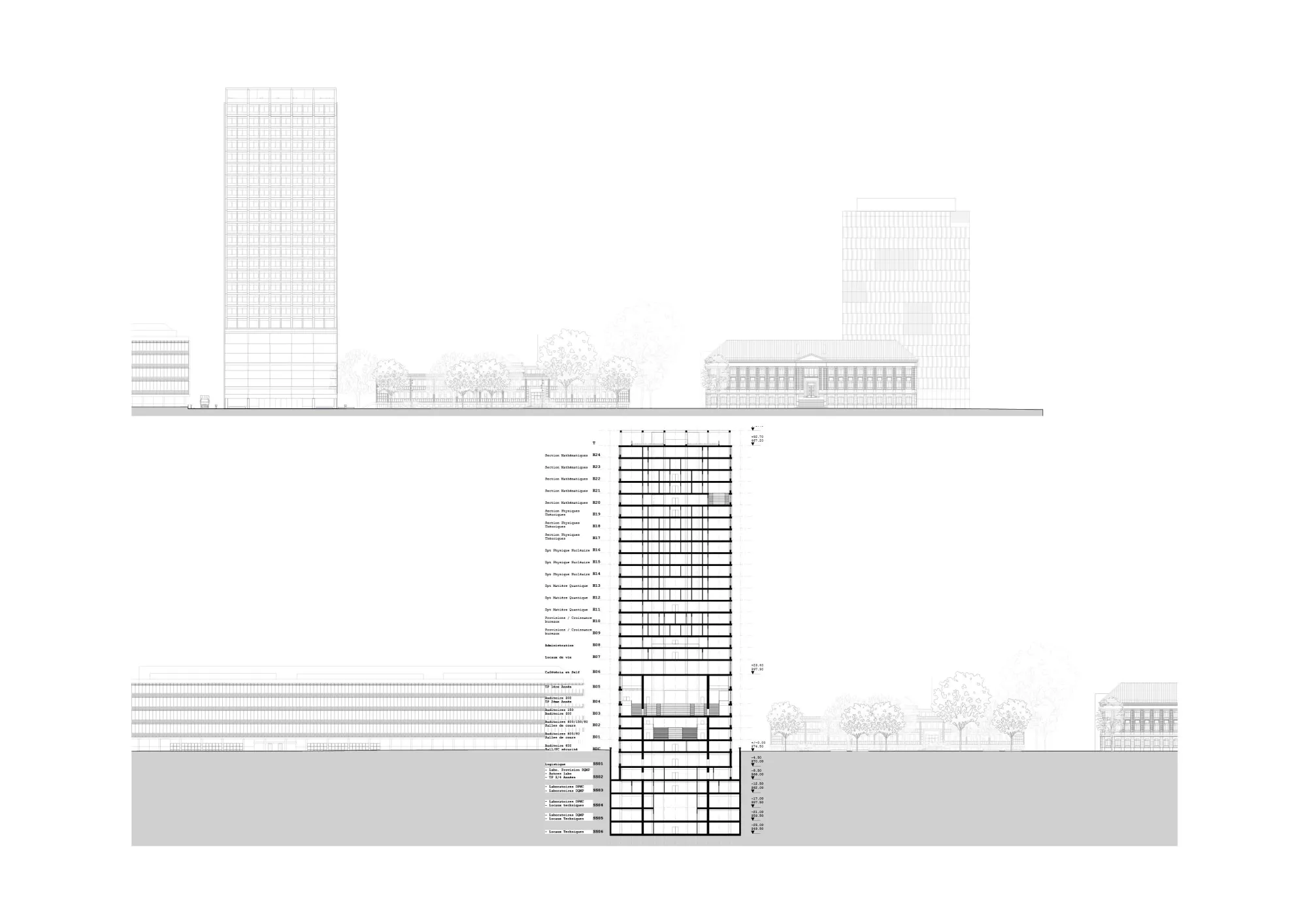Project section and elevation Philippe Meyer Architecte - Université CSPM