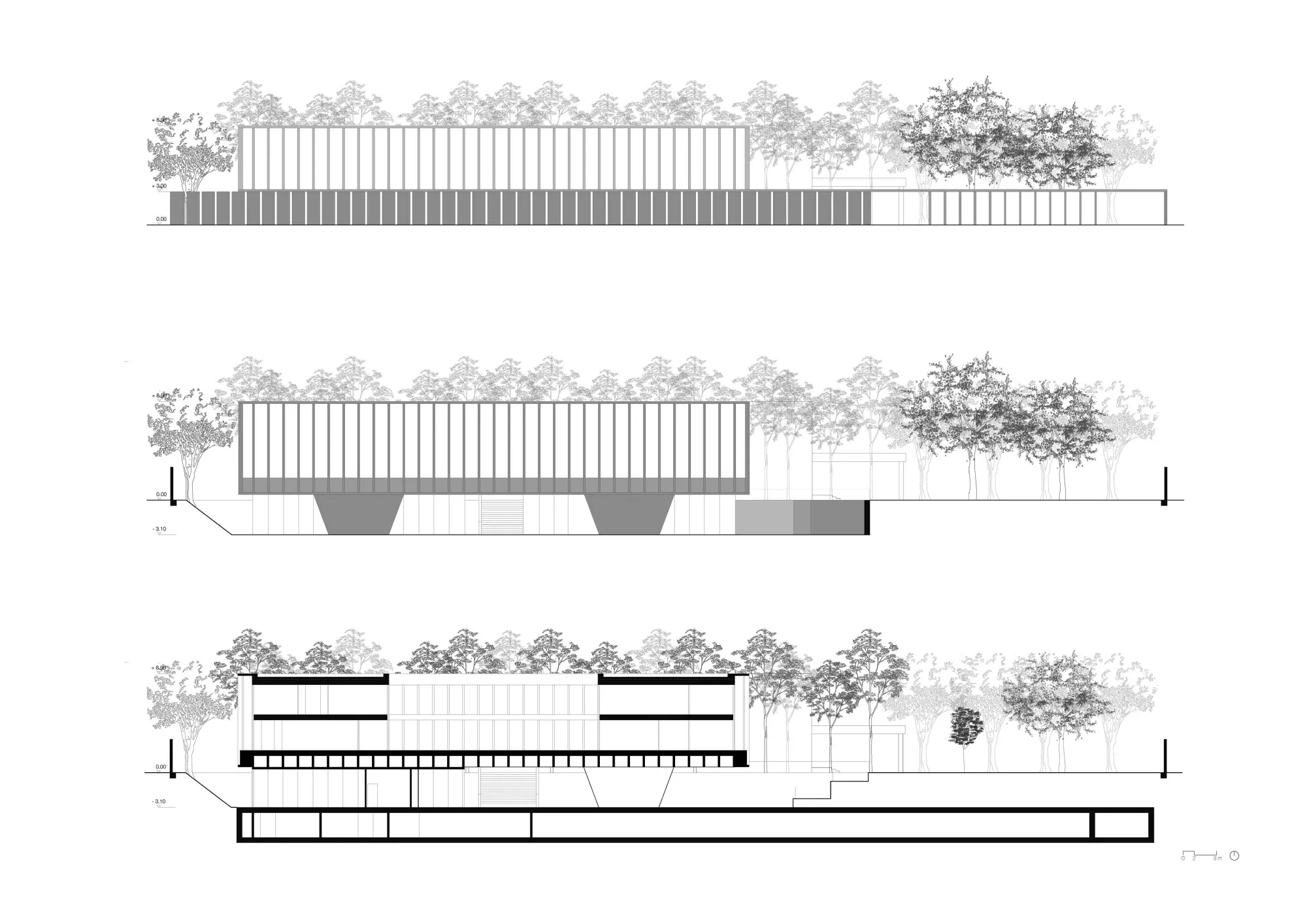Facades and section Philippe Meyer Architecte - Ambassade Gothard block