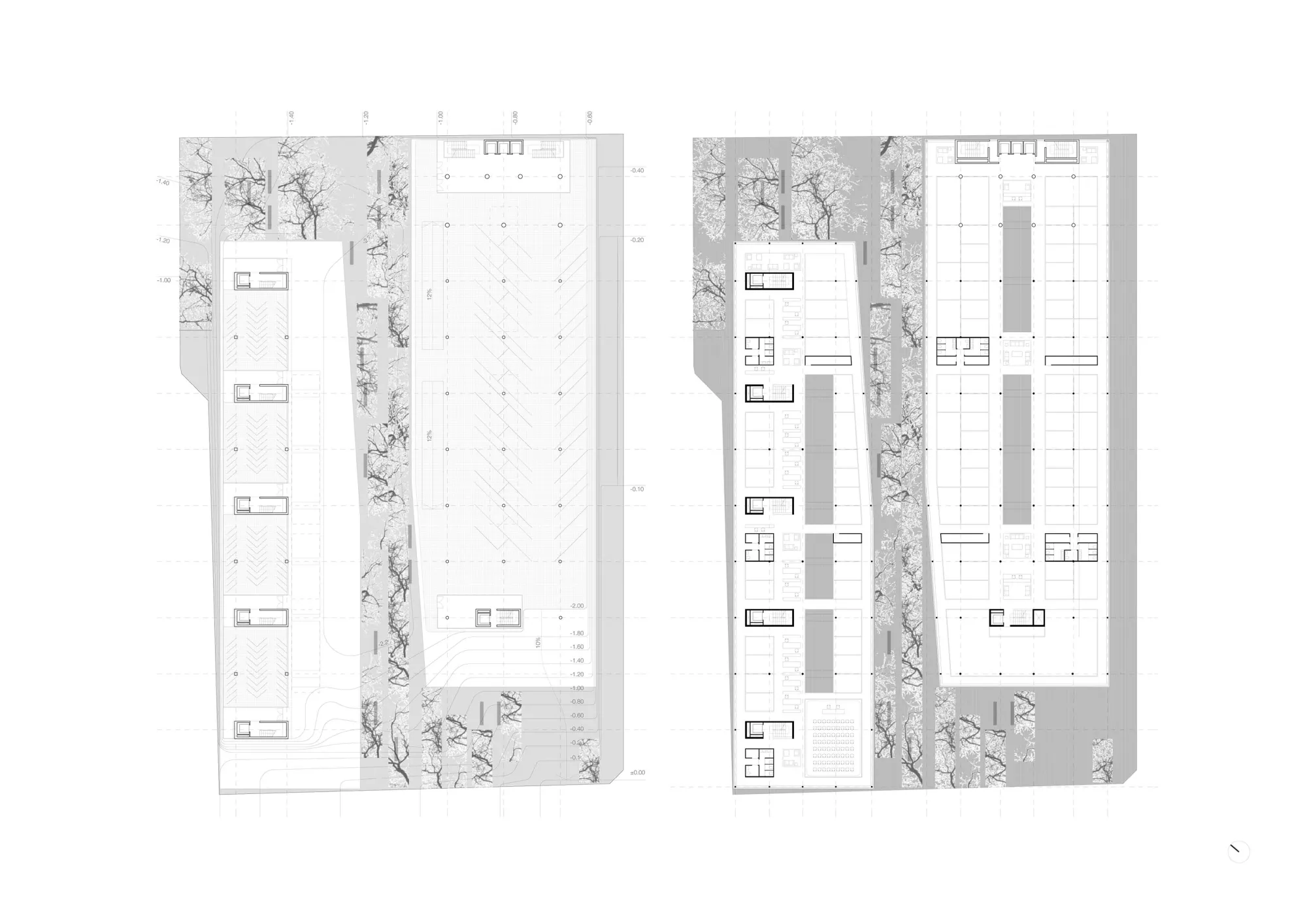 Basement and lower ground floor plans Philippe Meyer Architecte - Logements